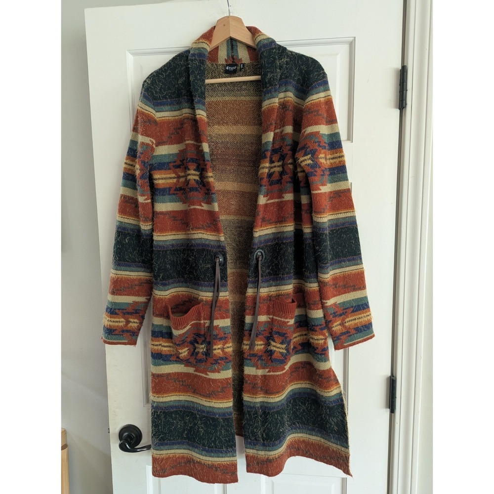 Cruel Denim Women's Long Aztec Open Front Cardigan Sweater Coat Duster Size L - Picture 3 of 9